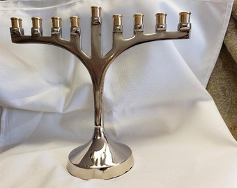 SALE: Traditional Silver and Gold Aluminum "Y" Menorah,  Aluminum Hanukia