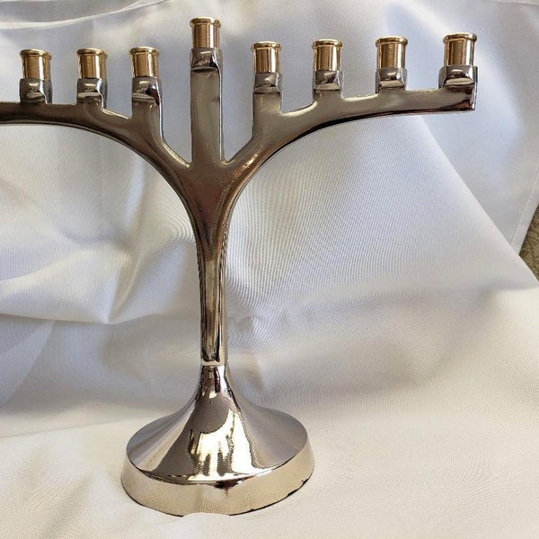 SALE: Traditional Silver and Gold Aluminum "Y" Menorah,  Aluminum Hanukia