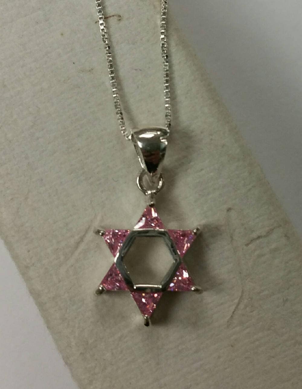 Pink Star of David Necklace Sterling 