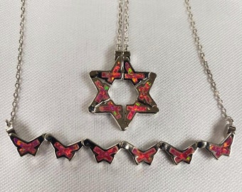 Butterfly Jewish Star of David Necklace in Pink Opal Etsy