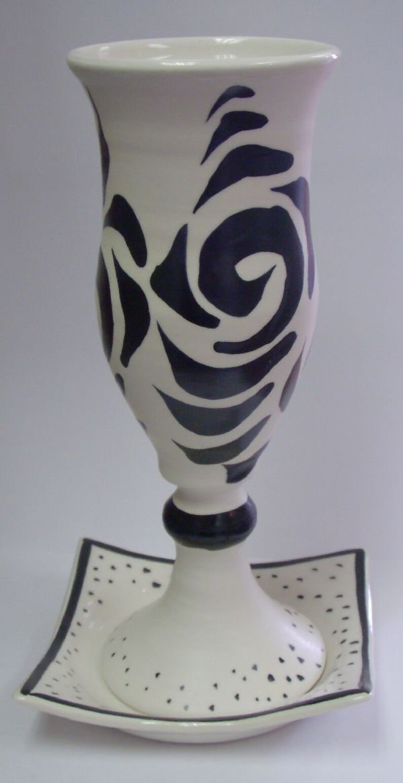 Vintage Shabbat Kiddush Cup in Black and White Matte Ceramic Etsy