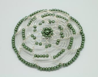 Elegante dameskralendraad Kippah op zilverdraad - groen