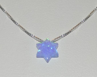 Blue Opal Magen David, Opal Jewish Star, Floating Jewish Star Opal, Blue Opal Star Necklace