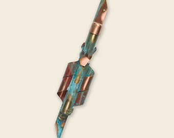 Patina and Copper tube Mezuzah with Curls