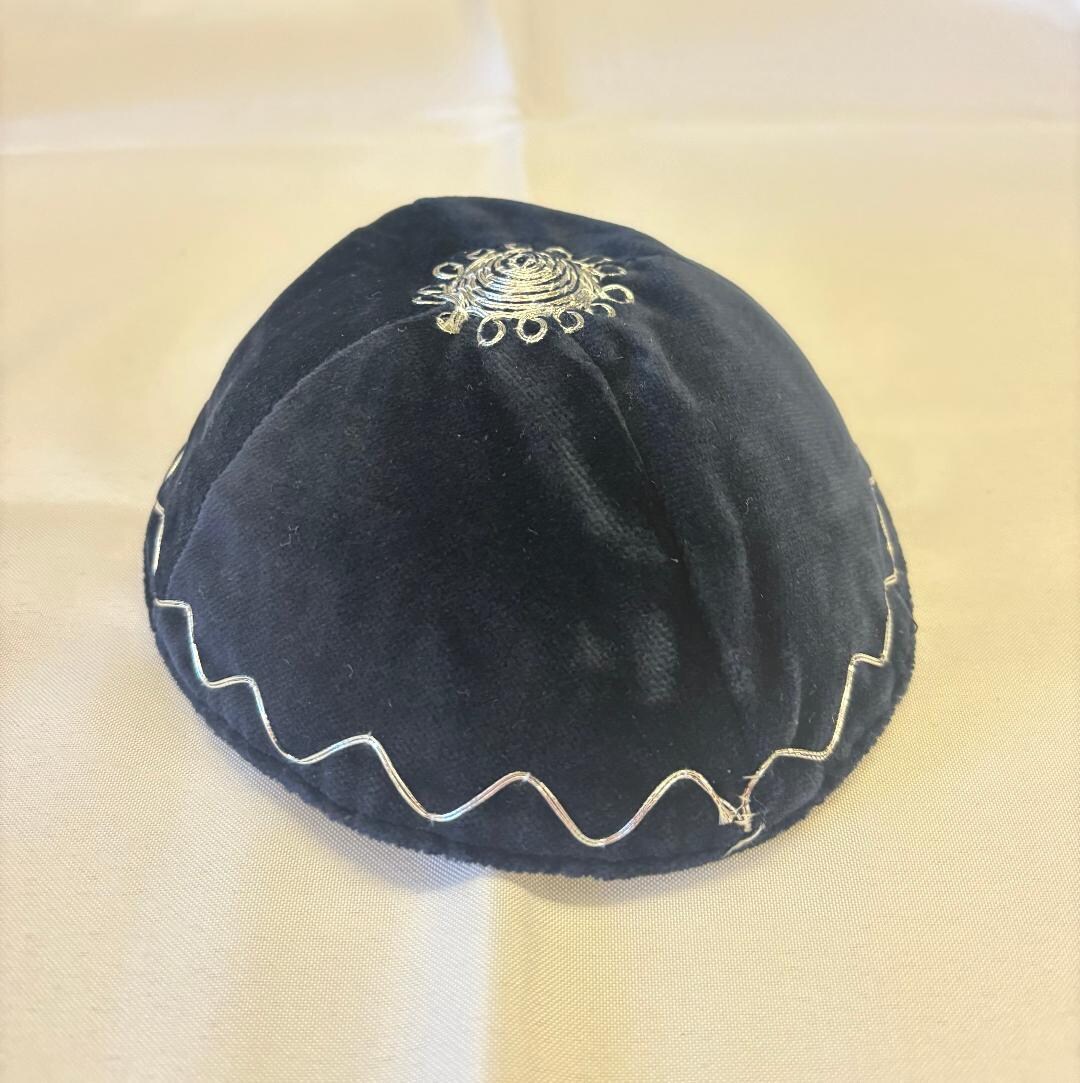 Blue Velvet With Silver Thread Kippah Made in Israel 7