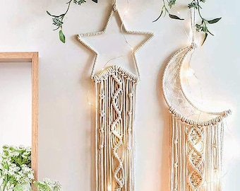 DIY Kit, Star Macrame Wall Hanging Craft Kit with String Lights, Craft Kit for Adults, Boho Home Decor