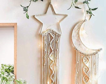 DIY Kit, Star Macrame Wall Hanging Craft Kit with String Lights, Craft Kit for Adults, Boho Home Decor