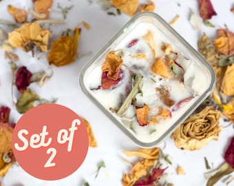 DIY Kit, Candle Making with Dried Flowers (2 Candle Set Craft Supply Set)