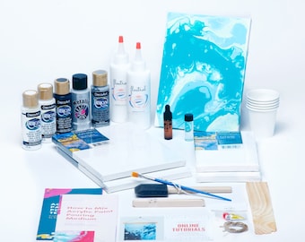 DIY Kit, Acrylic Paint Pouring Painting Kit (Black, Gray, Silver & White)
