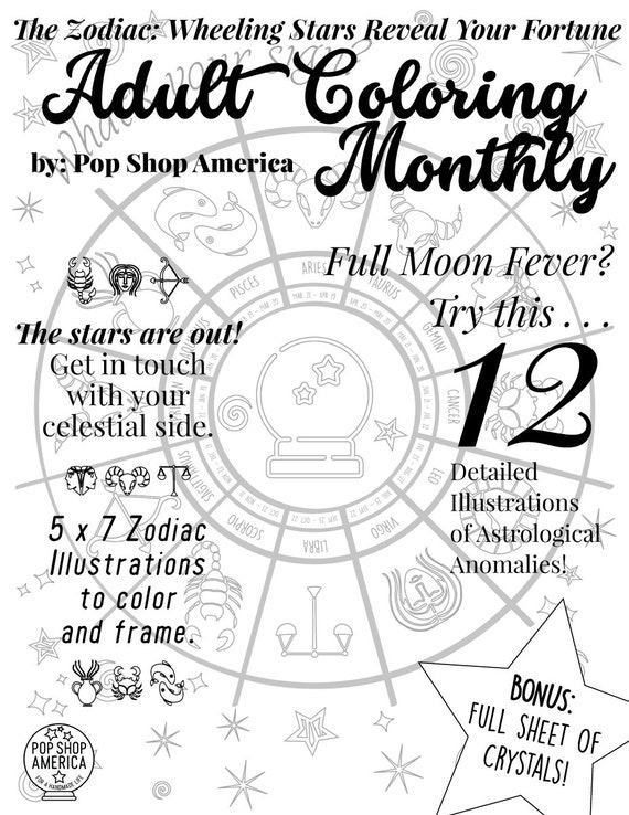 Zodiac Astrology Adult Coloring Book, Artist Bound Soft Cover Coloring Book  - Mailed