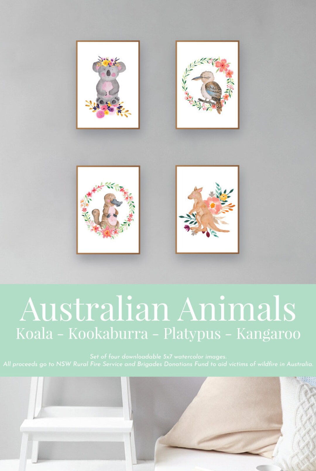 Digital Download, Australian Animal Wall Art Printable 4pack Etsy