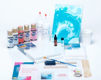 DIY Kit, Acrylic Paint Pouring Painting Kit (Salmon, Pink, Cream, White)