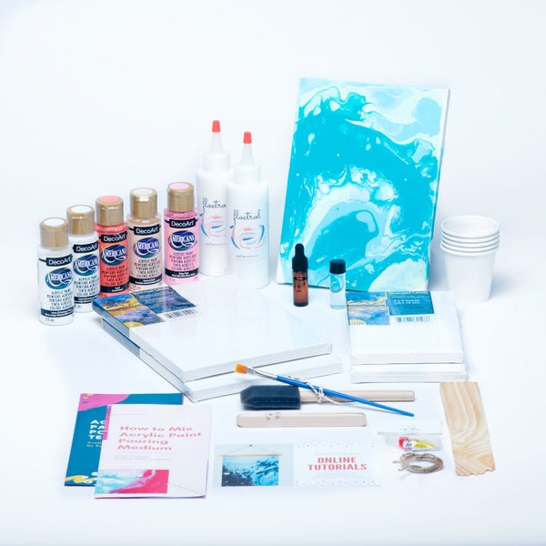 Kit de bricolage, Kit de peinture de coulée de peinture acrylique (saumon, rose, crème, blanc)