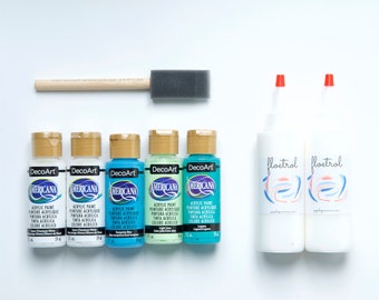 Acrylfarbe Pouring, Paint + Floetrol Pack in Türkis + Surf Blue