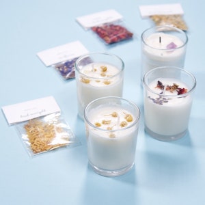 different flowers and gemstones that you can decorate your diy candle making kit with