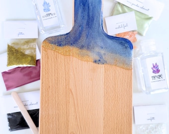 Kit de bricolaje, bandeja para embutidos y quesos con resina oceánica