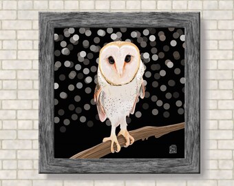 Pet Portrait Printable art Barn owl digital painting Farmhouse Instant download file Wall art Pet lovers digital Office decor Night bird