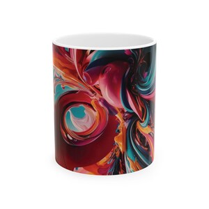 Vibrant Abstract Ceramic Mug 11 oz and 15oz| Colorful Coffee Cup, Modern Art Gift, Unique Home Decor, Art Lover's Mug, Bright Art Mug