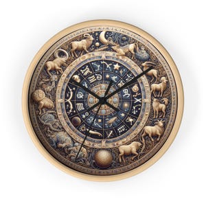 Astrology Themed Wall Clock 10&quot; x 10&quot;- Celestial Zodiac Design, Horoscope Decor, Boho Wall Art, Unique Gift for Astrology Lovers, Home Decor