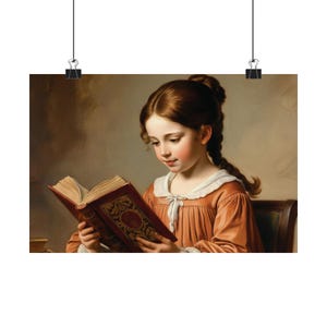 Póster de niña leyendo, lámina vintage, decoración del hogar, regalo para papá, decoración de pared para habitación infantil, regalos para mamá, regalos para papá, regalos inspiradores
