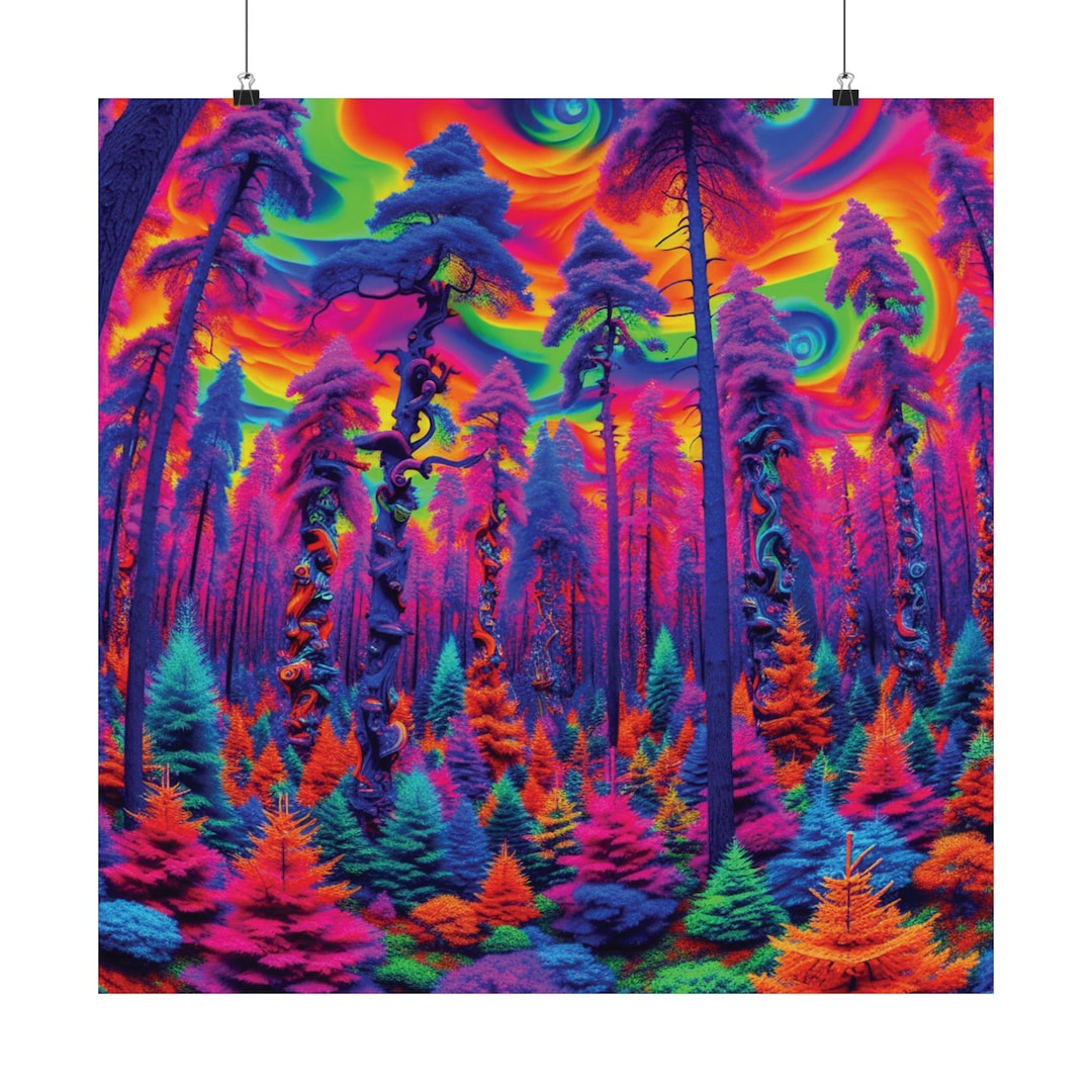 Psychedelic Forest Poster Art, Colorful Wall Decor, Trippy Home ...