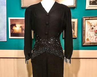 1930s Black Bias Cut Gown