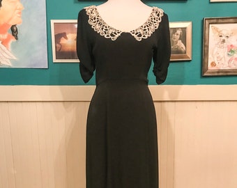 1940s White/Black Collar  Dress