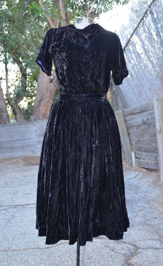1930s Black Silk Velvet Two Piece Skirt / Shirt - image 2