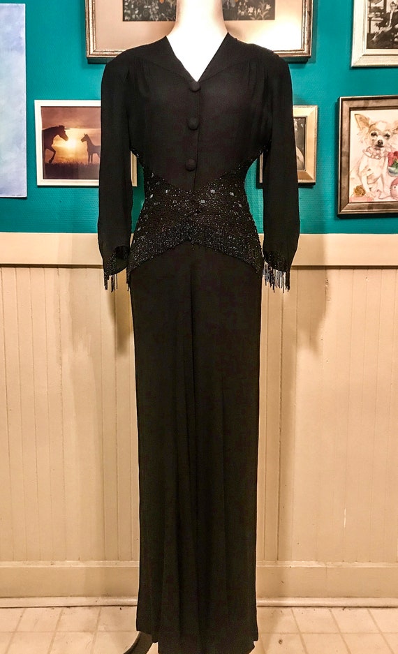 1930s Black Bias Cut Gown - image 1