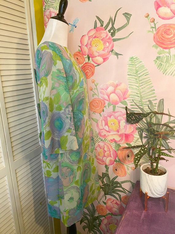 1960s Green Floral Cocktail Dress - image 3