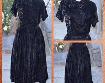 1930s Black Silk Velvet Two Piece Skirt / Shirt