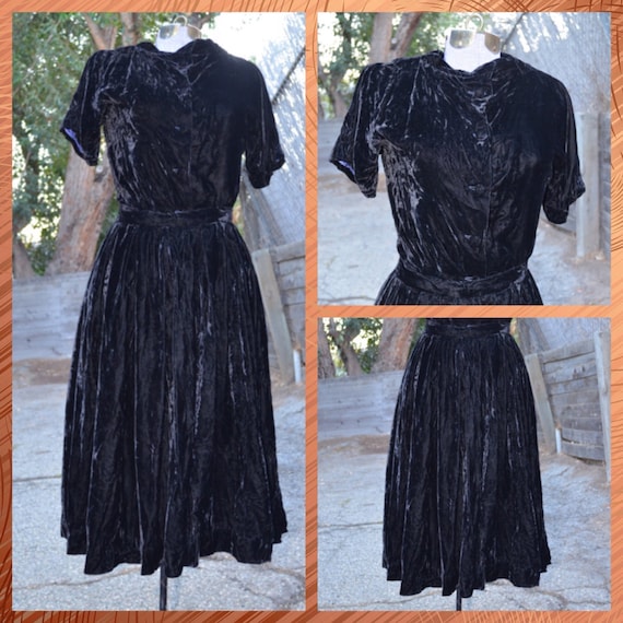 1930s Black Silk Velvet Two Piece Skirt / Shirt