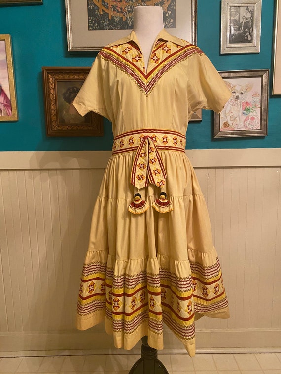 1950s Seminole Yellow Patchwork Dress