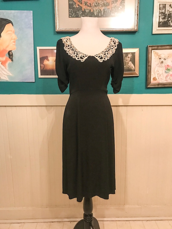 1940s White/Black Collar  Dress - image 1