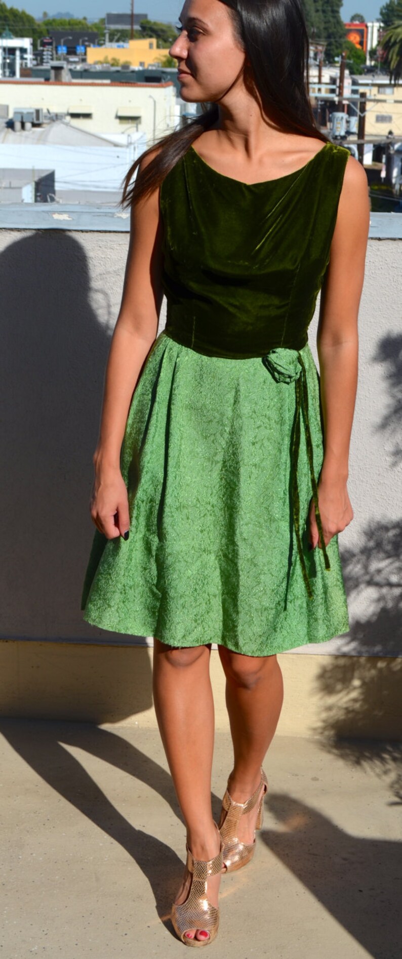 Vintage 1960s 60s Dark Green Velvet Dress Etsy