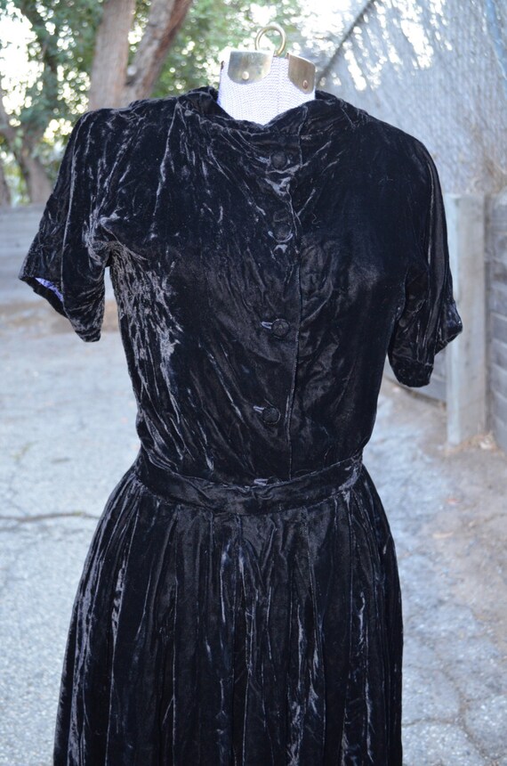 1930s Black Silk Velvet Two Piece Skirt / Shirt - image 3