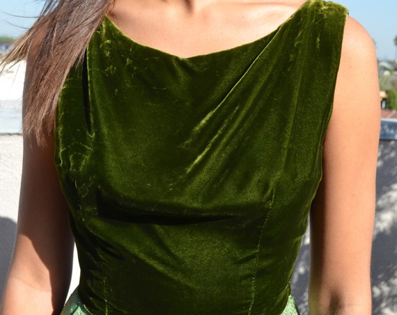 Vintage 1960s 60s Dark Green Velvet Dress - image 2