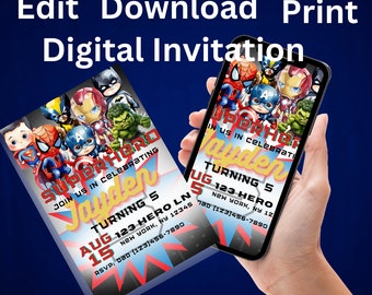 Superhero Birthday Invitation | Editable | Printable | Download