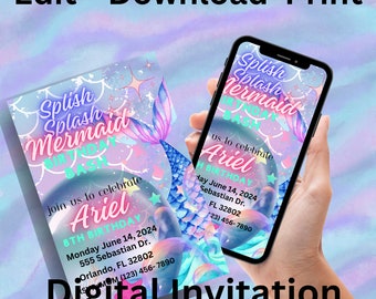Mermaid Birthday Invitation | Editable | Printable | Download