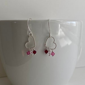 Metal Heart Earrings, Valentine Earrings, Red and Pink Earrings, Valentine Jewelry, Crystal Heart Earrings