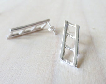 Silver Triple Ladder Stud Earrings- Handmade Silver Earrings- Everyday Earrings- Simple Earrings- Hammer Textured Earrings- Gifts for her