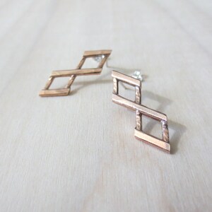 Bronze Double Diamond Stud Earrings, Mixed Metal Studs, Geometric Earrings, Mixed Metal Statement Earrings, Ladder Earrings, Geometric Studs