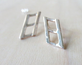 Silver Double Ladder Stud Earrings- Handmade Silver Earrings- Everyday Earrings- Simple Earrings- Hammer Textured Earrings- Gifts for her