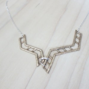 Two Tone Zig Zag Necklace, Mixed Metal Geometric Pendant, Mixed Metal Chevron Necklace, Geometric Necklace, Minimalist Statement Jewelry