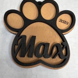 Personalized Paw Print Ornament, Wood Ornament, Dog or Cat, Christmas Ornament, Custom
