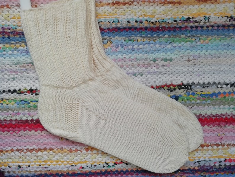 EU 39-40 UK 7 Handknitted white 100/% merinowoollen socks bedsocks housesocks size US 9