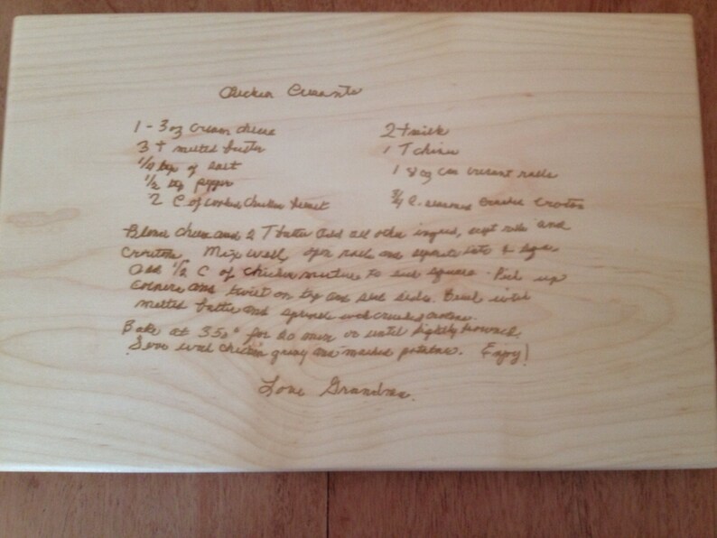 GRANDMA/'S HANDWRITTEN RECIPE Cutting Board engraved with Your favorite handwritten recipe on a cutting board.