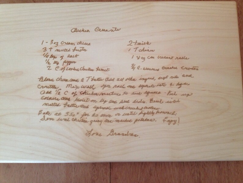 GRANDMA/'S HANDWRITTEN RECIPE Cutting Board engraved with Your favorite handwritten recipe on a cutting board.