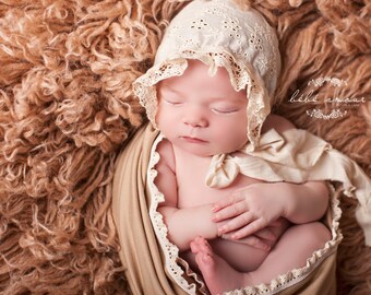 VINTAGE BABY BONNET, vintage embroidered cotton, newborn baby bonnet, photography, handmade, newborn baby photo prop,  photography prop