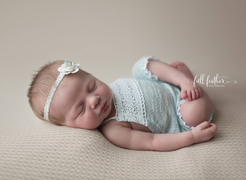 baby photo prop NEWBORN ROMPER headband baby photography prop aqua nb baby romper baby shower gift baby photos handmade stretch knit